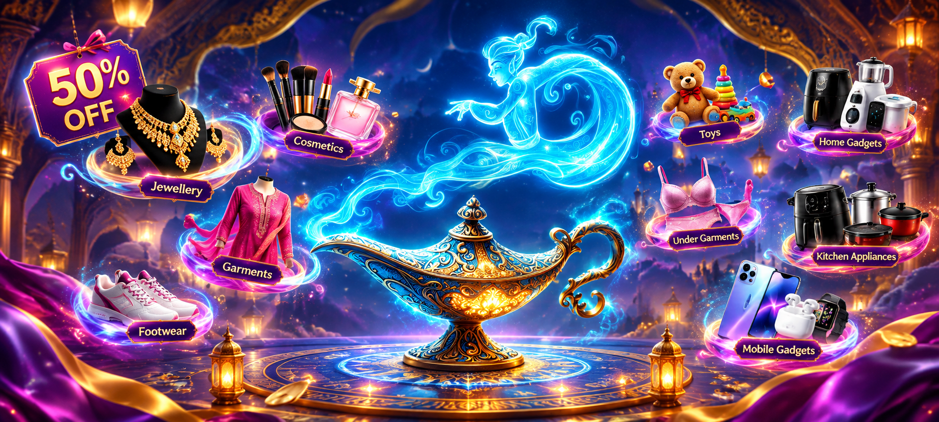 Click to rub the Wish Jinny magic lamp